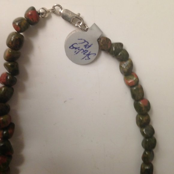 16" Unakite and Silver Necklace - Picture 3 of 14